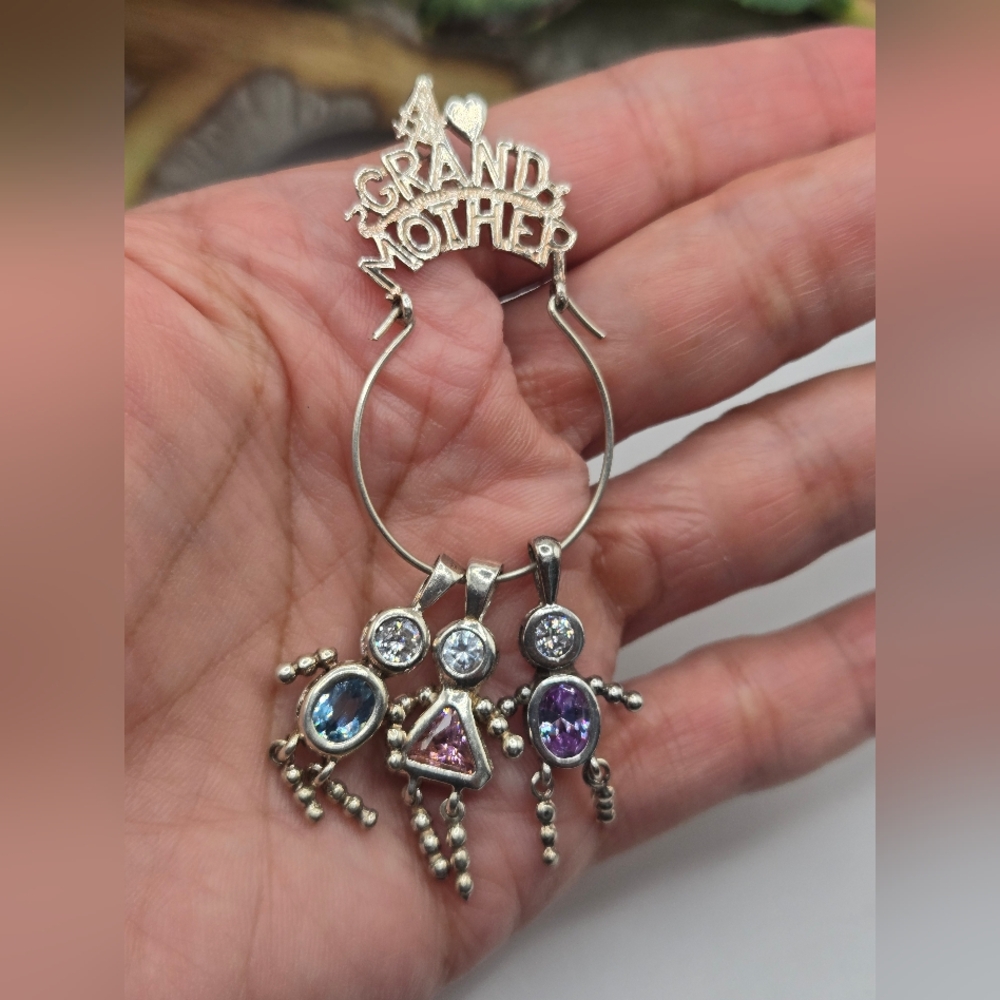 Grandmother Pendant with Three Childs Gemstone Accents